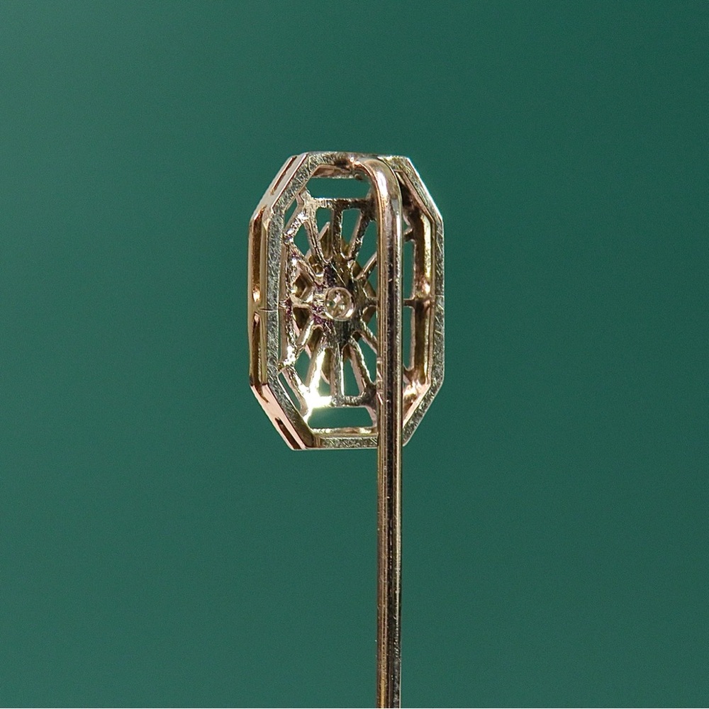 Art Deco Diamond 14k White Gold Antique Stick Pin 1.4g - Picture 4 of 6